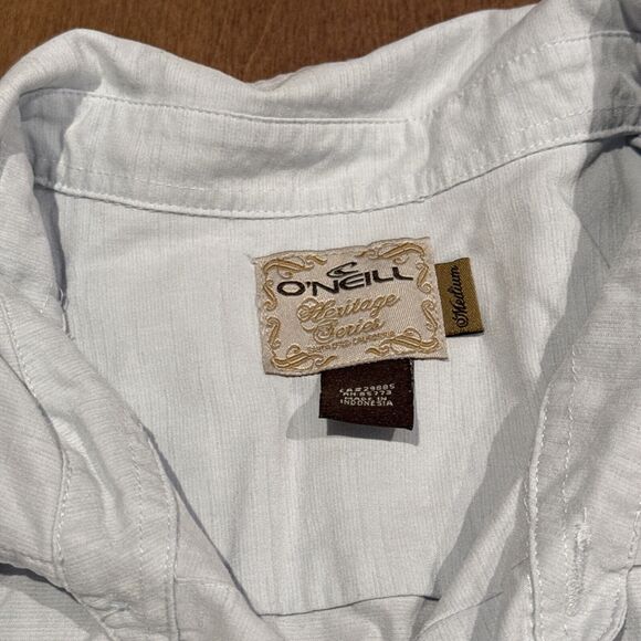 Oneill Shirt Mens Medium Button Up Short Sleeve Rayon Light Blue - Picture 2 of 3